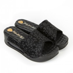 Siyah Leopar Desenli Tek Bant Air Sandalet Sabo Terlik