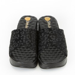 Siyah Leopar Desenli Tek Bant Air Sandalet Sabo Terlik