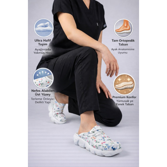Konfor Hafif Taban Ortopedik Çiçekli Sabo Terlik